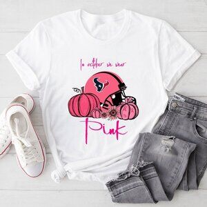 Houston Texans T-Shirt Pumpkin In October We Wear Pink Breast Cancer 86